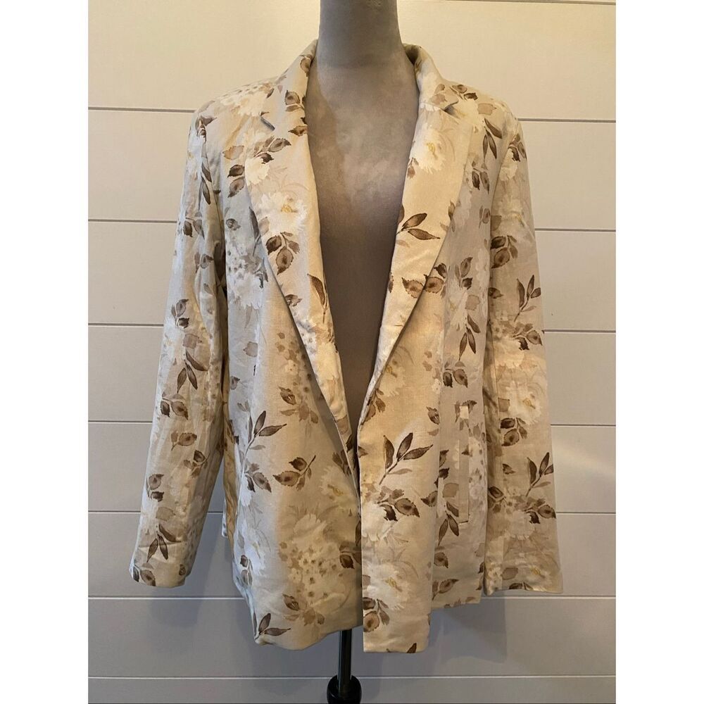 Joie Soft Floral Open Blazer in Cream and Taupe Sz L